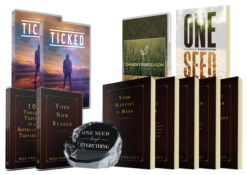 One Seed Changed Everything book, Ticked: Just Angry Enough to be Blessed on CD, DVD and digital download, 6-disc series Change Your Season, Resurrection Seed Legacy Collection.