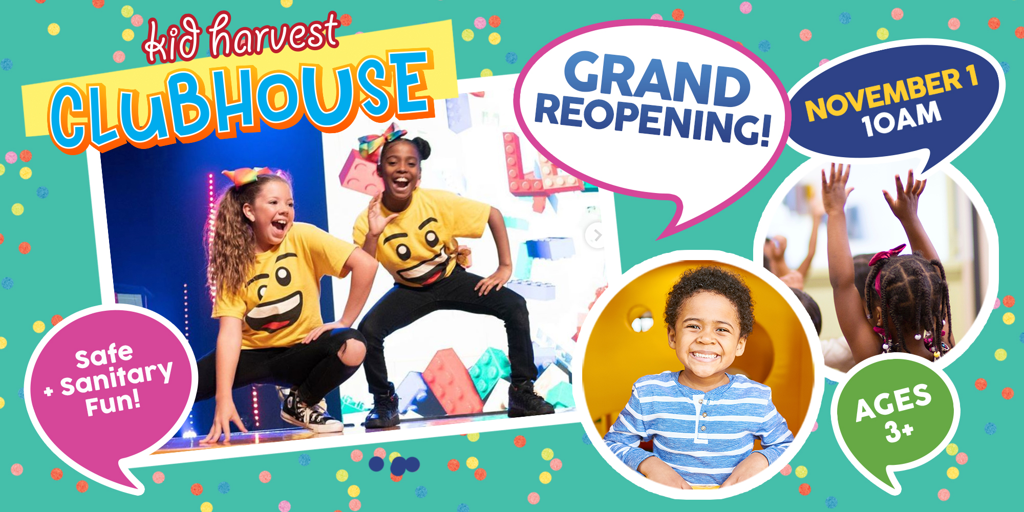 Kid Harvest Clubhouse Grand Reopening! November 1 10AM Safe + Sanitary Fun! Ages 3+